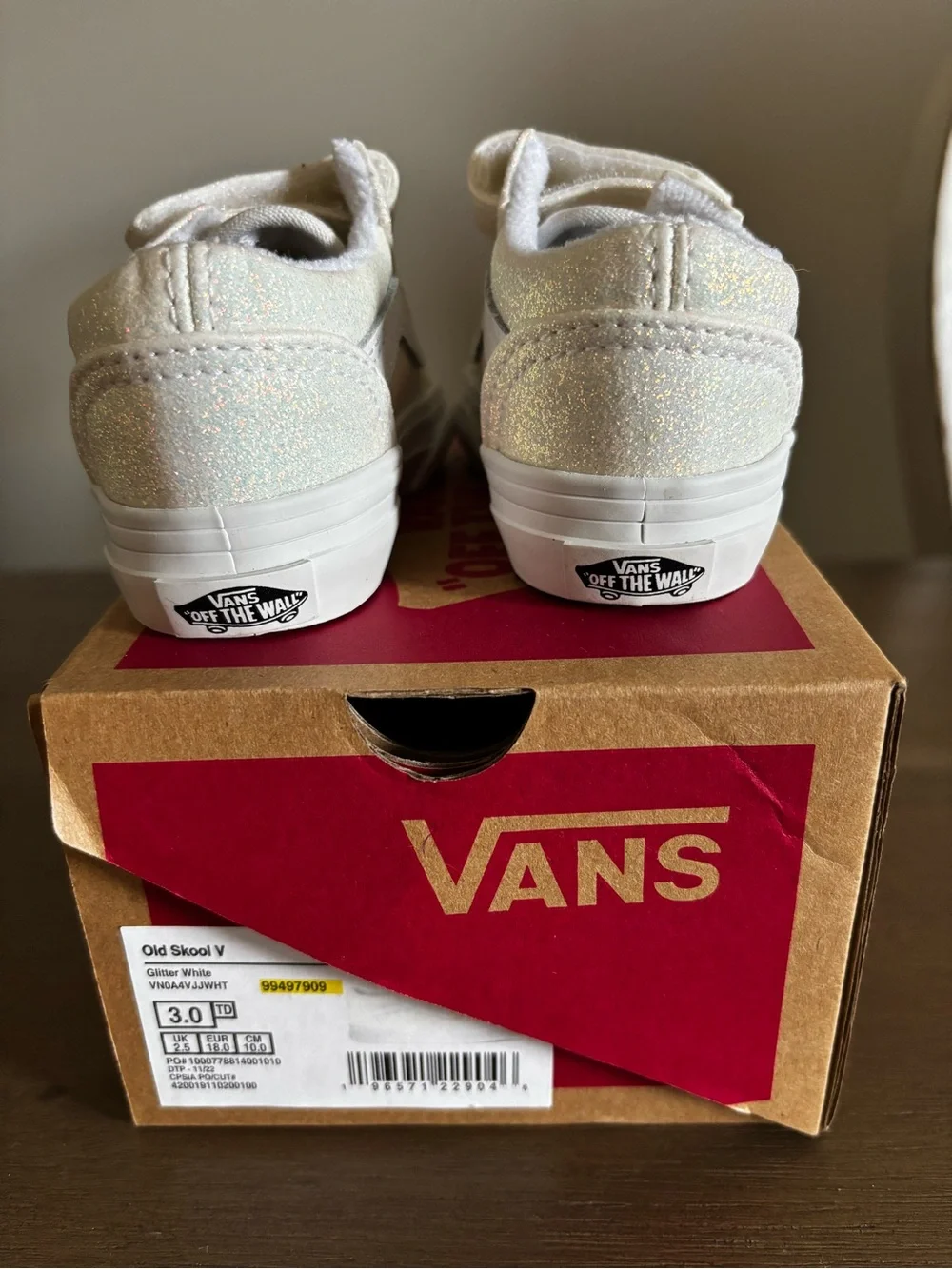 Vans Kids Glitter White Old Skool V Velcro Sneakers